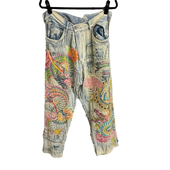 NWT Magnolia Pearl Sea Dragon Applique Miners Denims Faded Indigo Patches OS - Picture 2 of 16